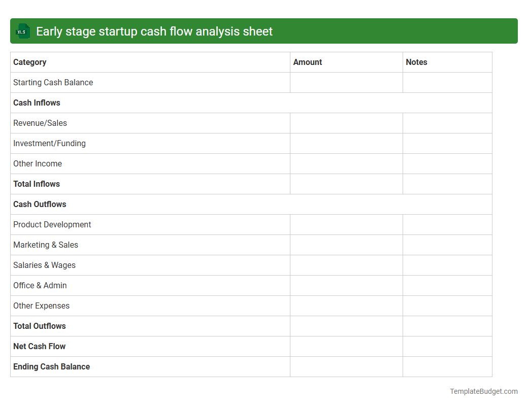 Early stage startup cash flow analysis sheet