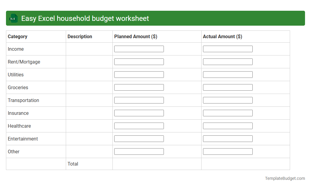 Easy Excel household budget worksheet
