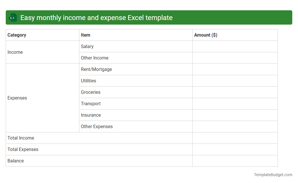 Easy monthly income and expense Excel template