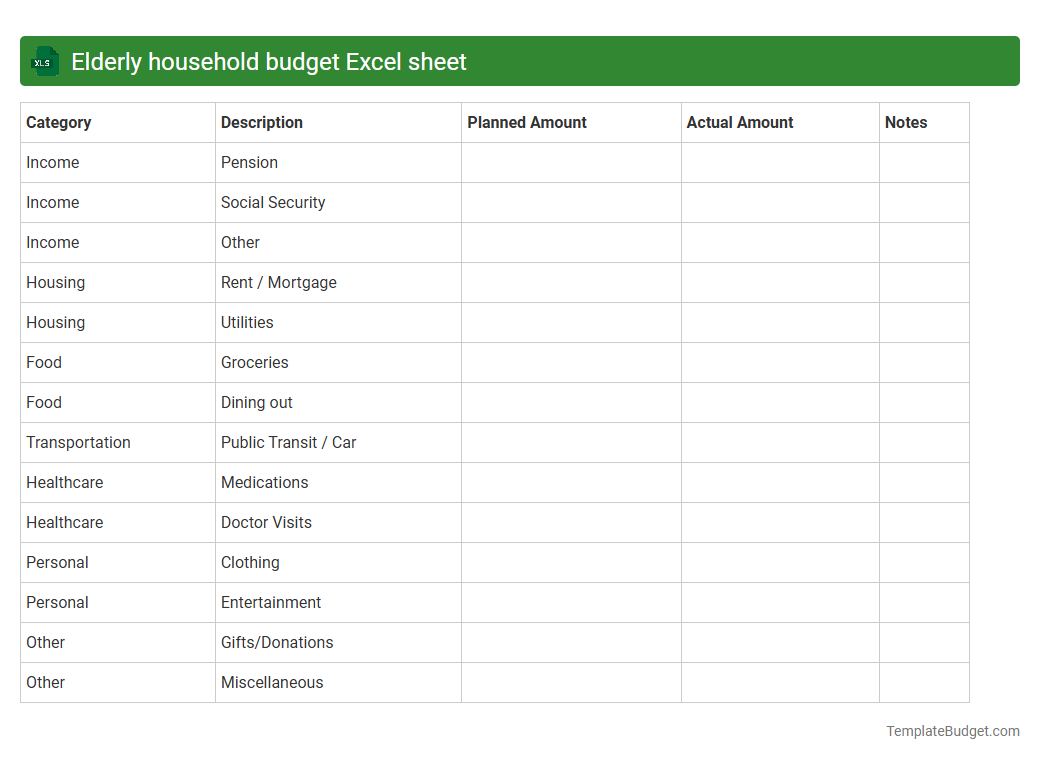 Elderly household budget Excel sheet