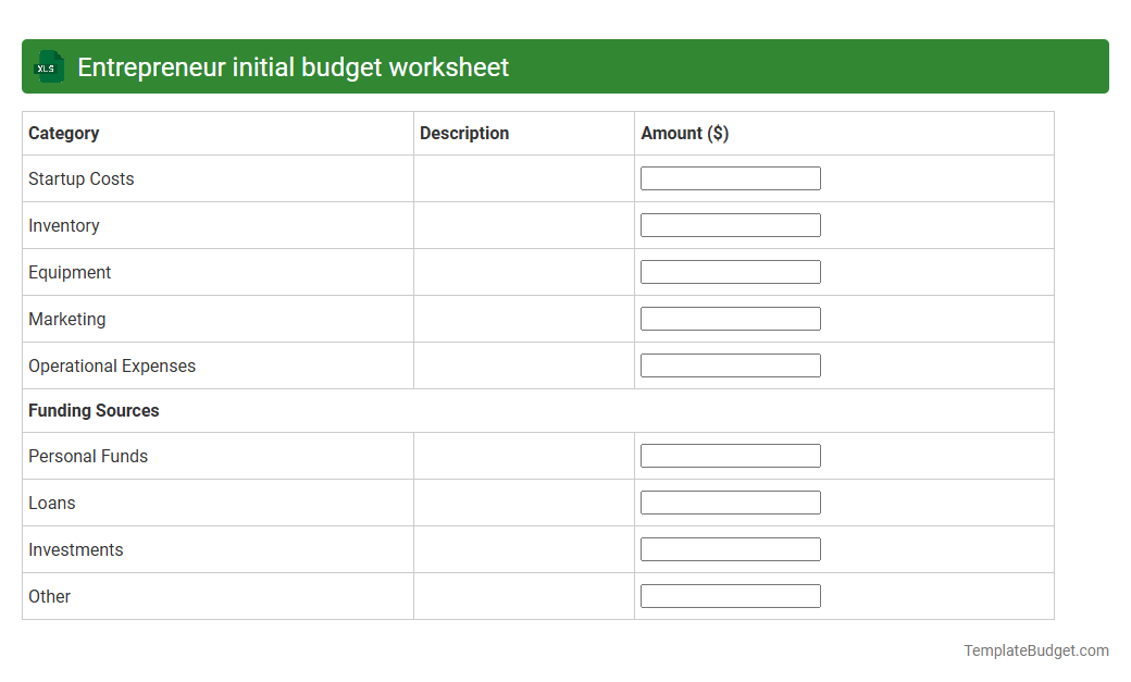 Entrepreneur initial budget worksheet
