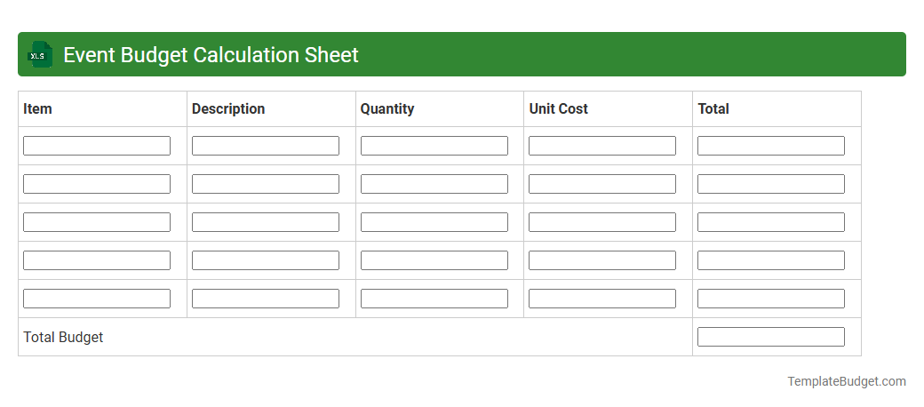 Event Budget Calculation Sheet