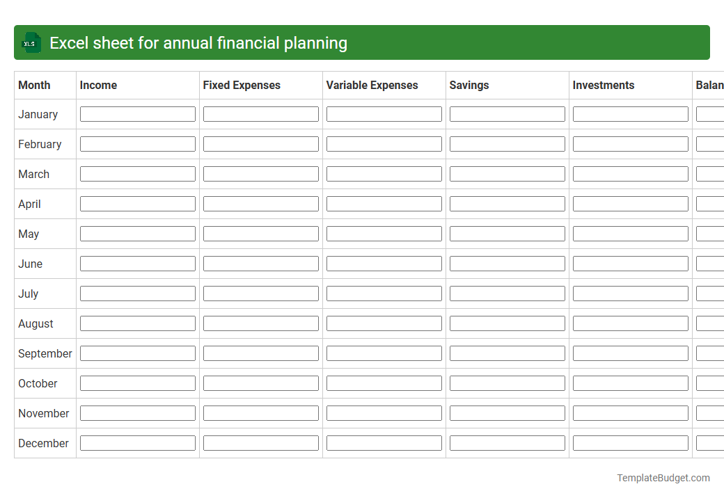 Excel sheet for annual financial planning