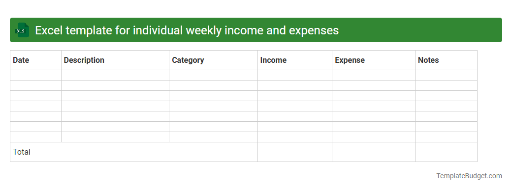 Excel template for individual weekly income and expenses