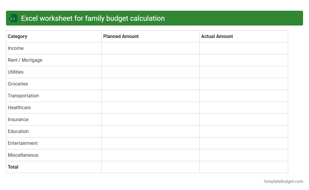 Excel worksheet for family budget calculation
