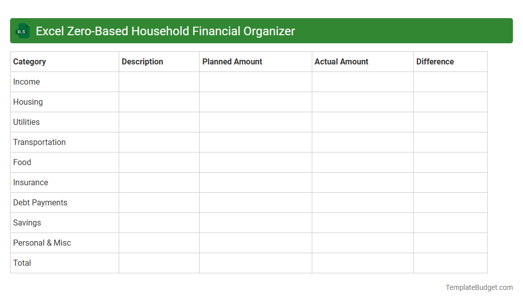 Excel Zero-Based Household Financial Organizer
