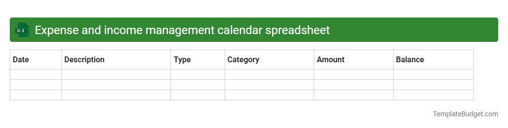 Expense and income management calendar spreadsheet