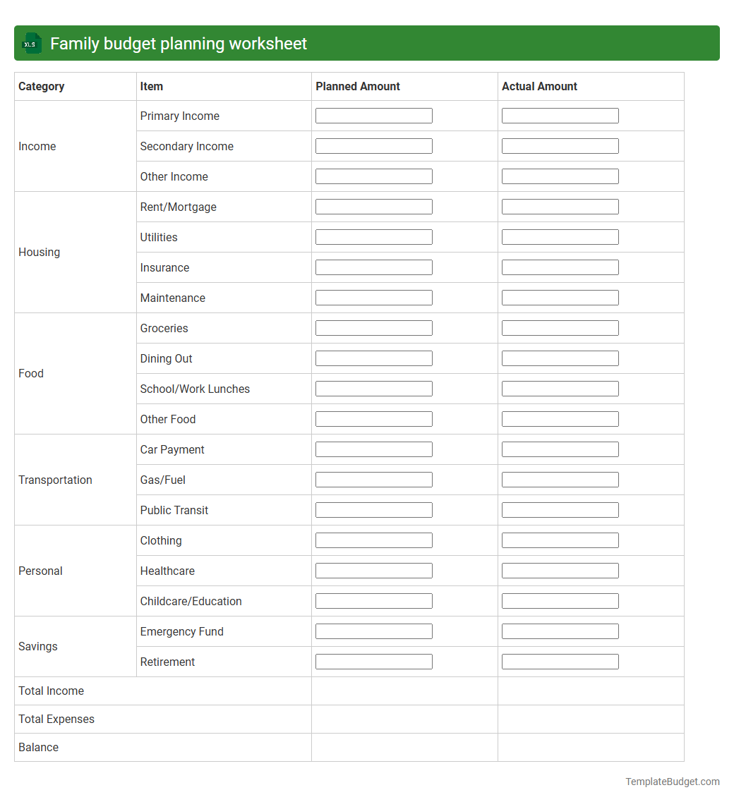 Family budget planning worksheet