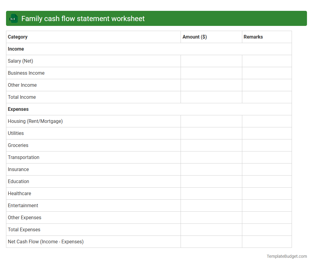 Family cash flow statement worksheet