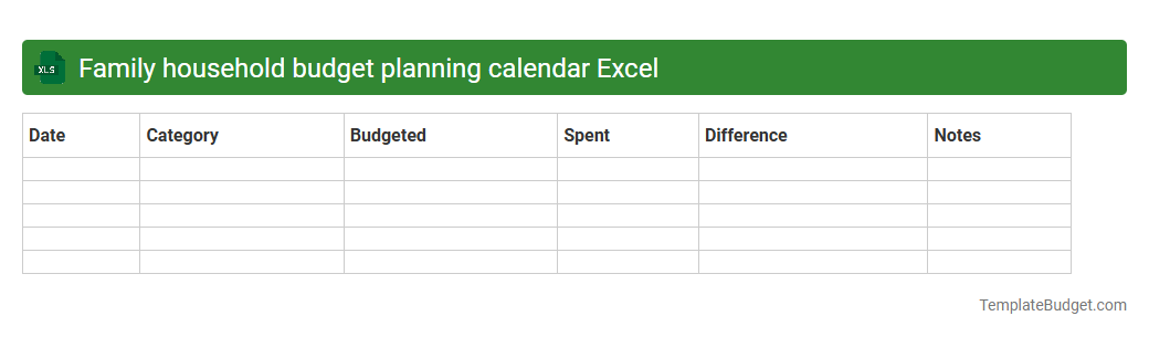 Family household budget planning calendar Excel