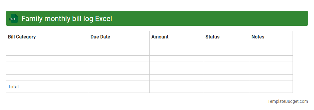 Family monthly bill log Excel