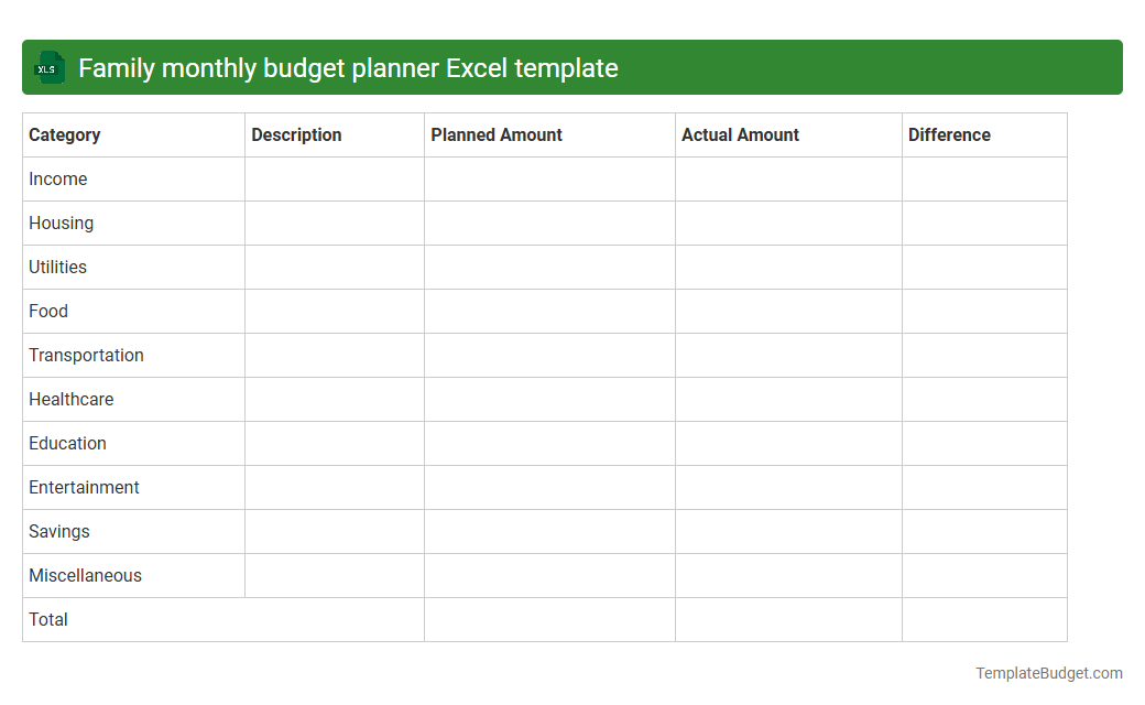 Family monthly budget planner Excel template