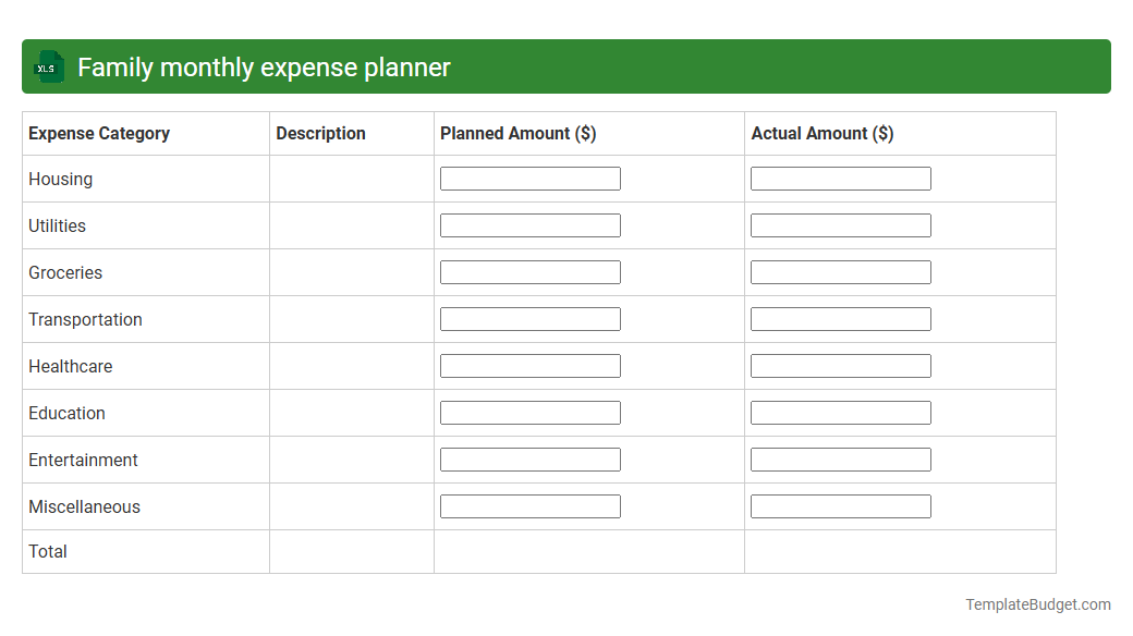 Family monthly expense planner
