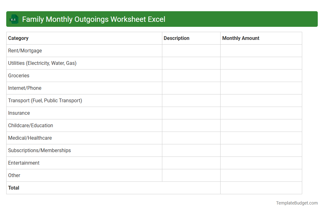 Family Monthly Outgoings Worksheet Excel