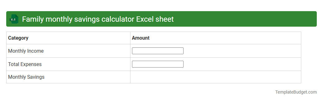 Family monthly savings calculator Excel sheet