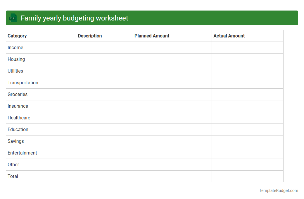 Family yearly budgeting worksheet