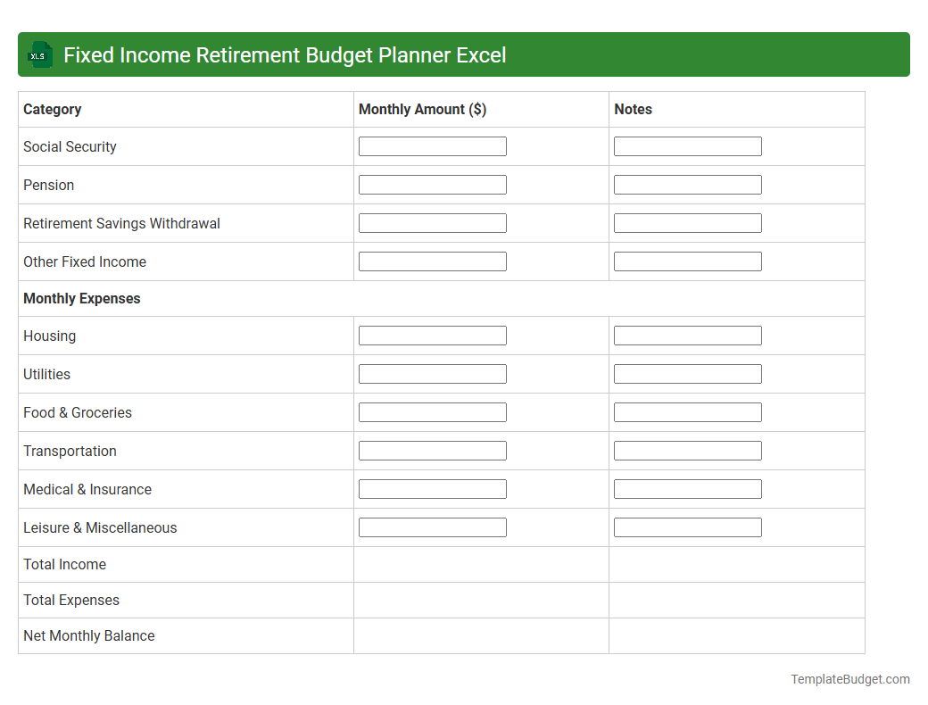 Fixed Income Retirement Budget Planner Excel