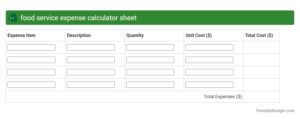 food service expense calculator sheet