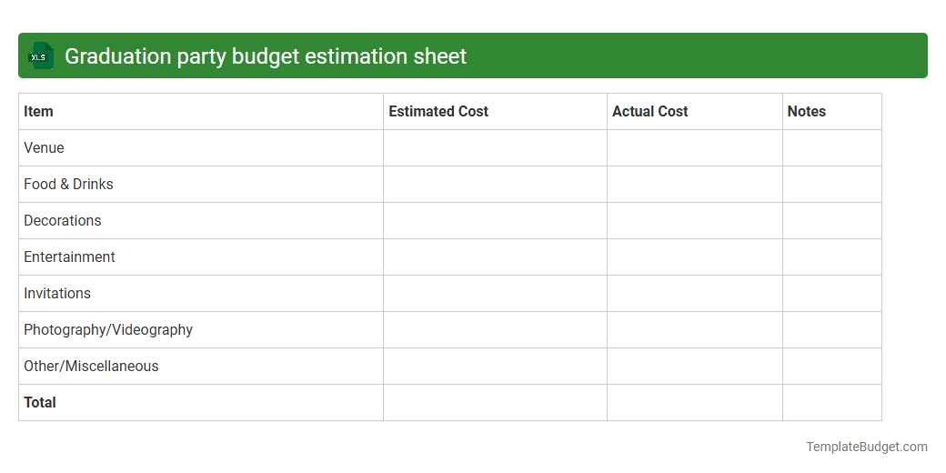 Graduation party budget estimation sheet