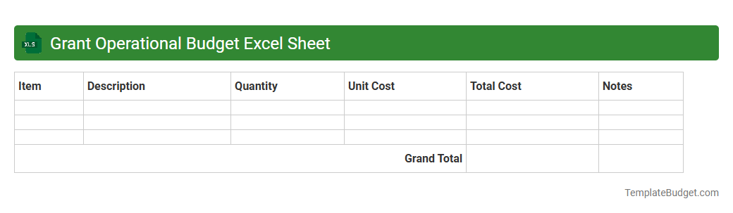 Grant Operational Budget Excel Sheet