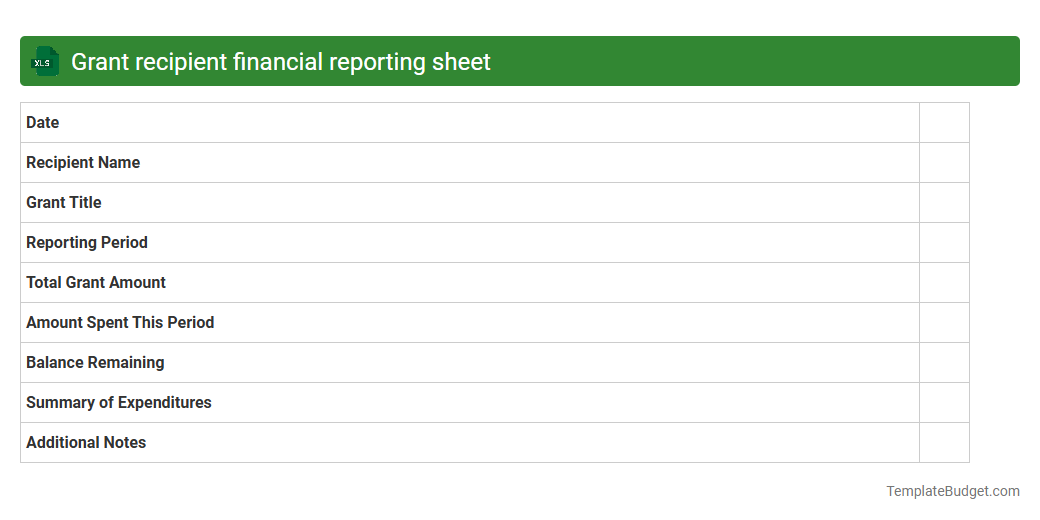 Grant recipient financial reporting sheet