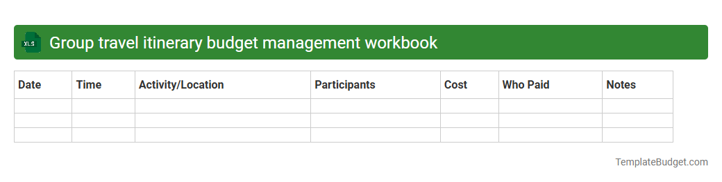 Group travel itinerary budget management workbook