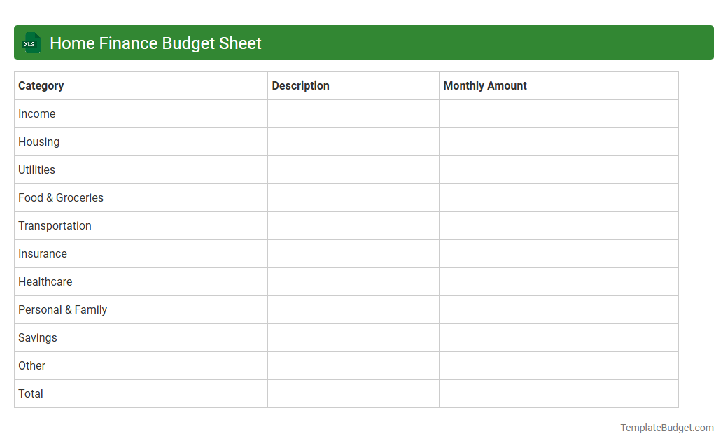 Home Finance Budget Sheet