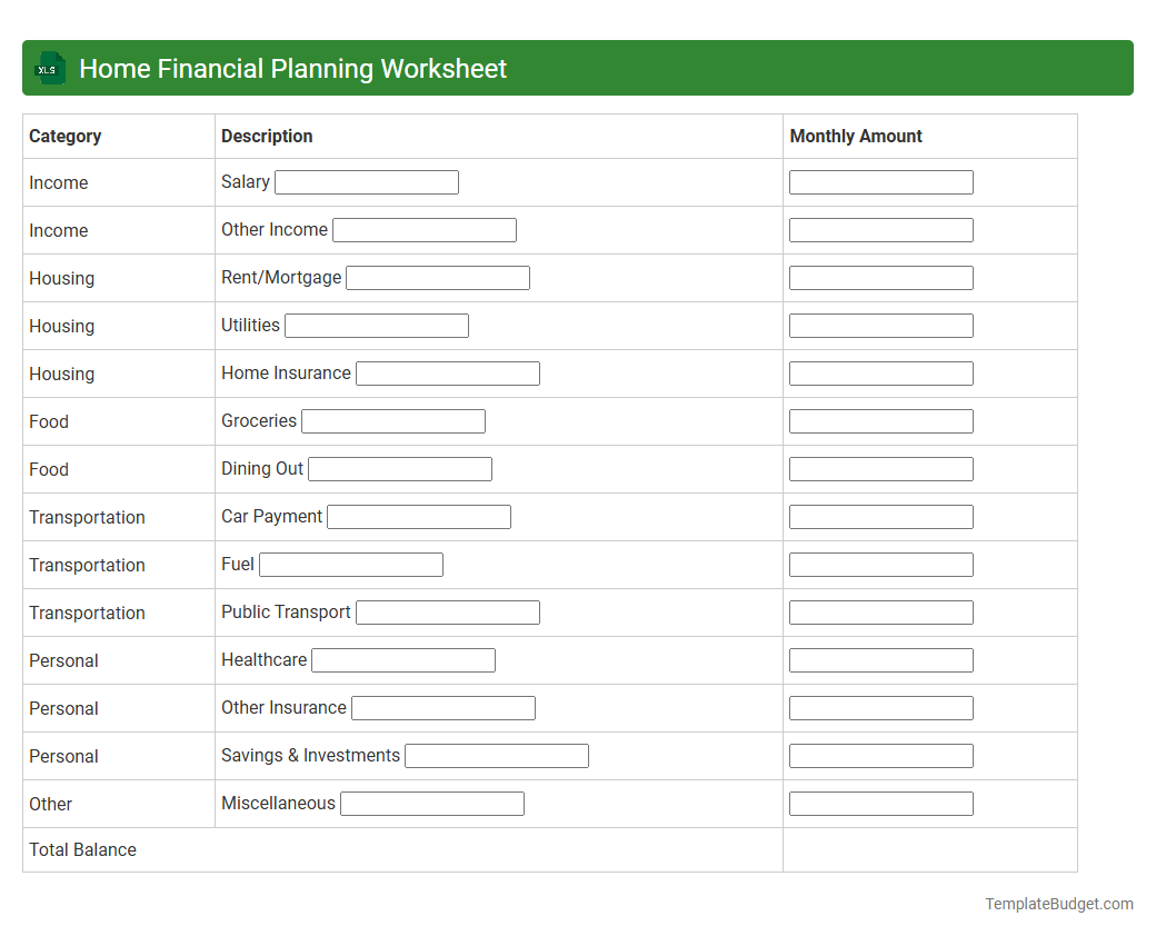 Home Financial Planning Worksheet