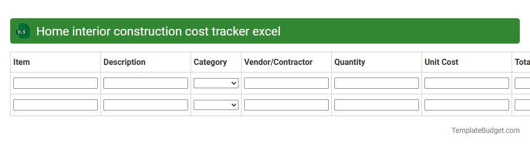 Home interior construction cost tracker excel