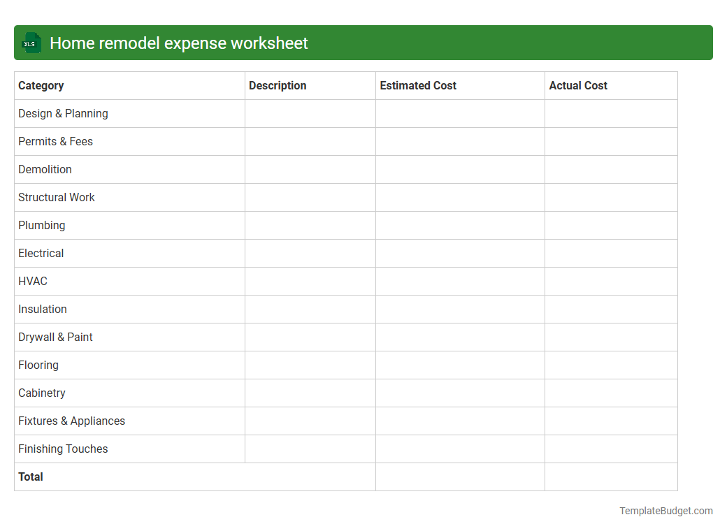 Home remodel expense worksheet