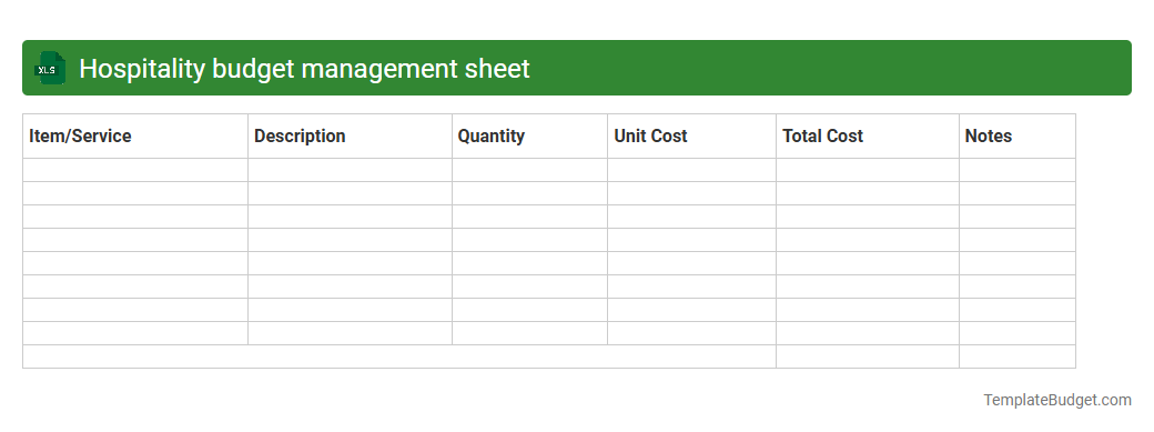 Hospitality budget management sheet