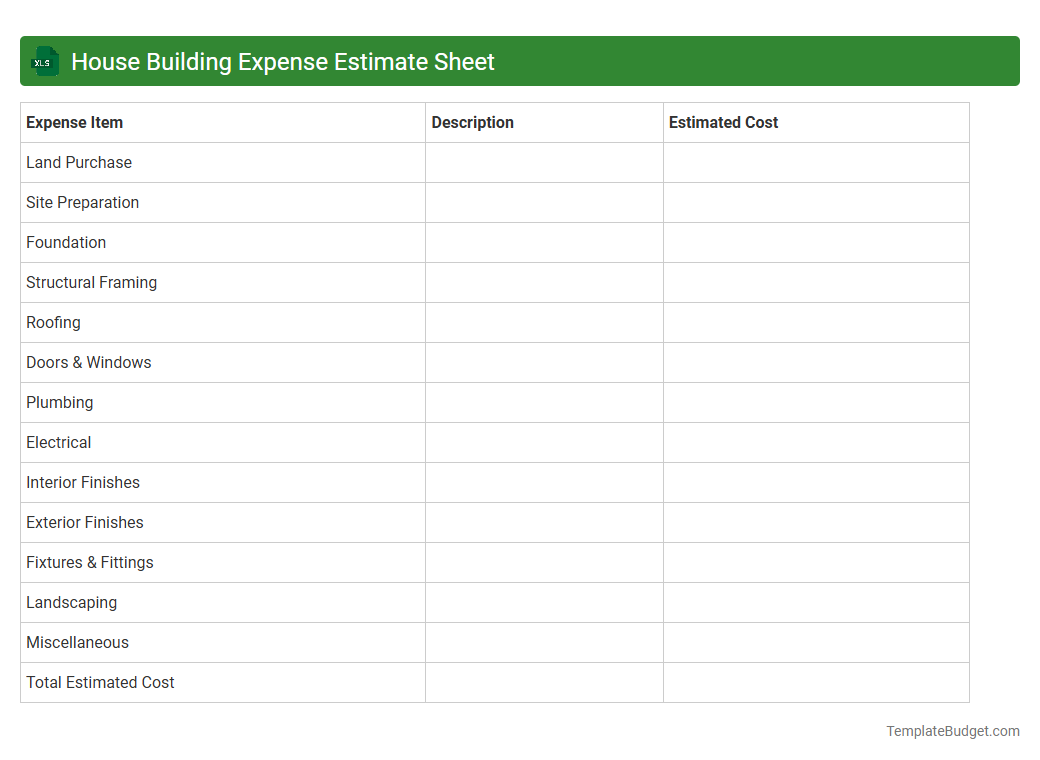 House Building Expense Estimate Sheet
