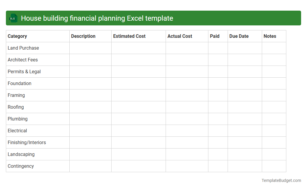 House building financial planning Excel template