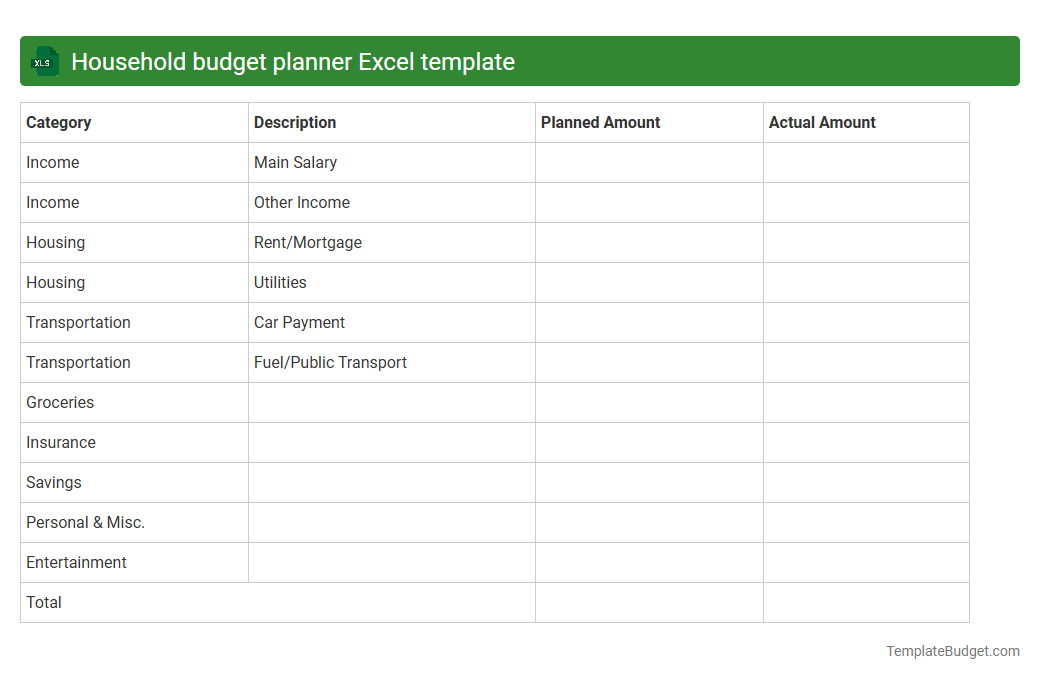 Household budget planner Excel template