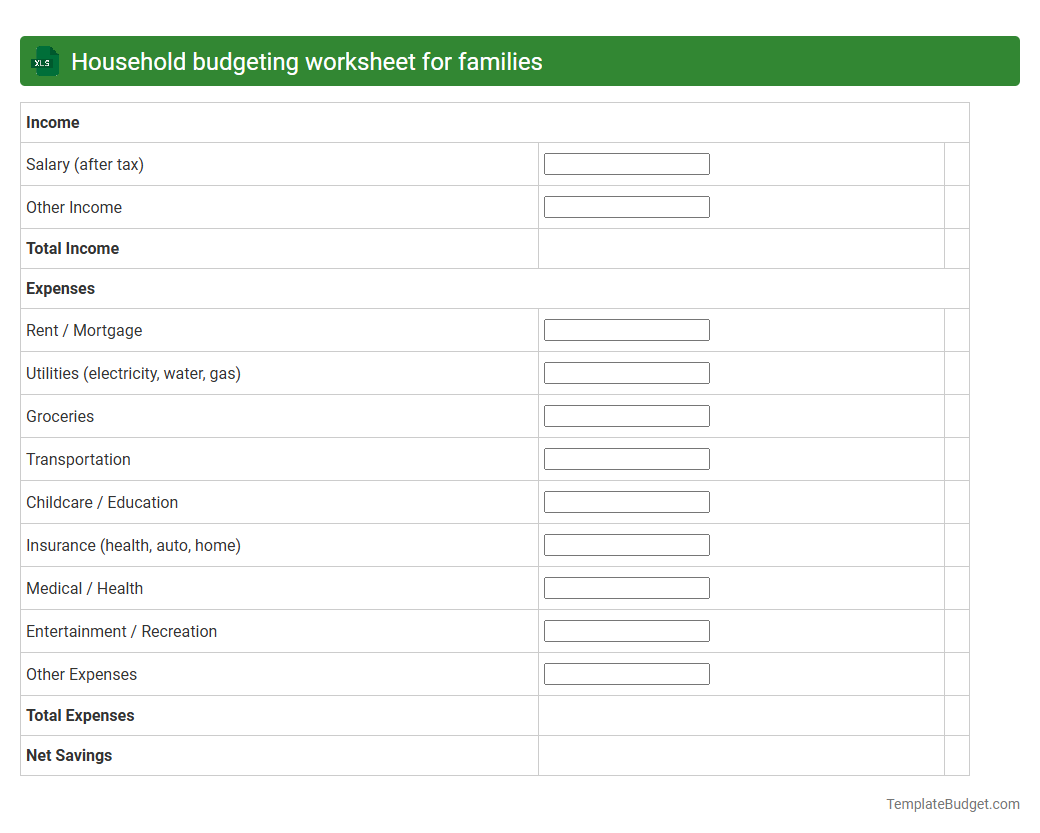 Household budgeting worksheet for families