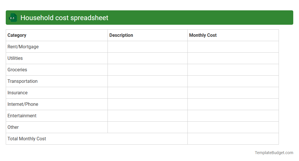 Household cost spreadsheet
