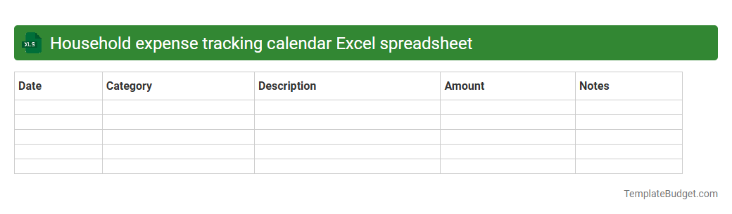 Household expense tracking calendar Excel spreadsheet