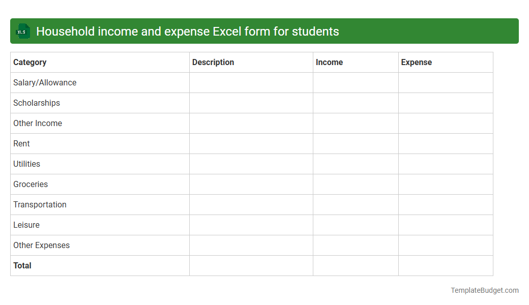 Household income and expense Excel form for students