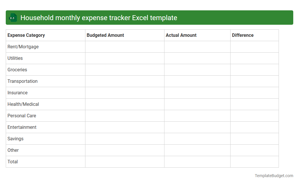 Household monthly expense tracker Excel template