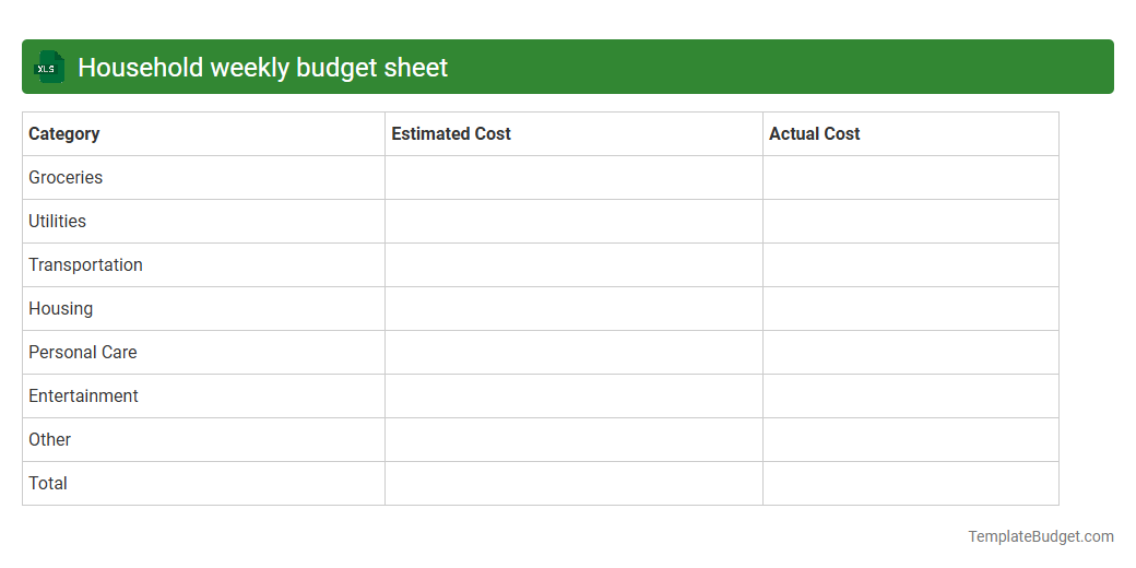Household weekly budget sheet