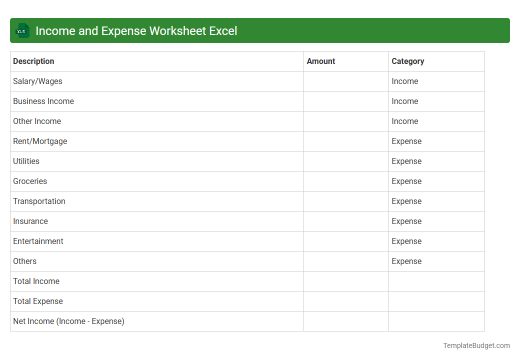Income and Expense Worksheet Excel