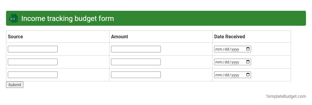 Income tracking budget form