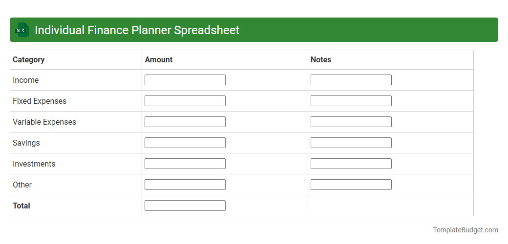 Individual Finance Planner Spreadsheet