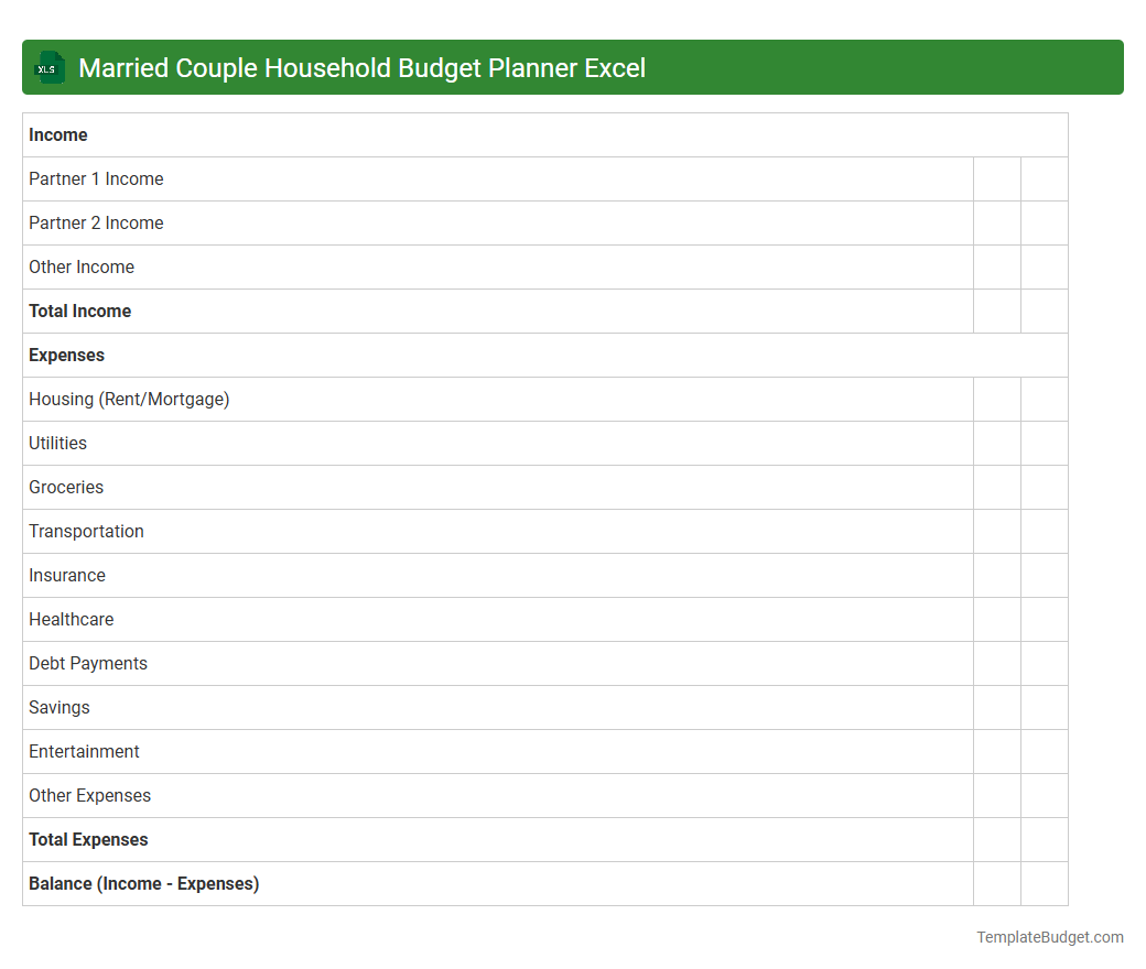 Married Couple Household Budget Planner Excel