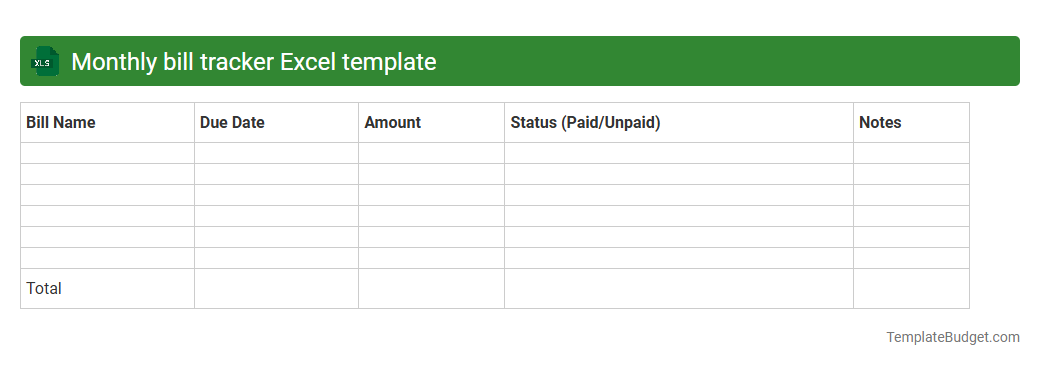 Monthly bill tracker Excel template
