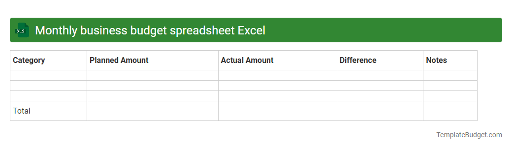 Monthly business budget spreadsheet Excel