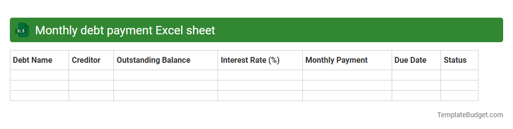 Monthly debt payment Excel sheet