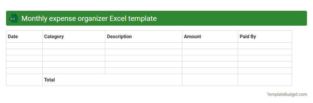 Monthly expense organizer Excel template