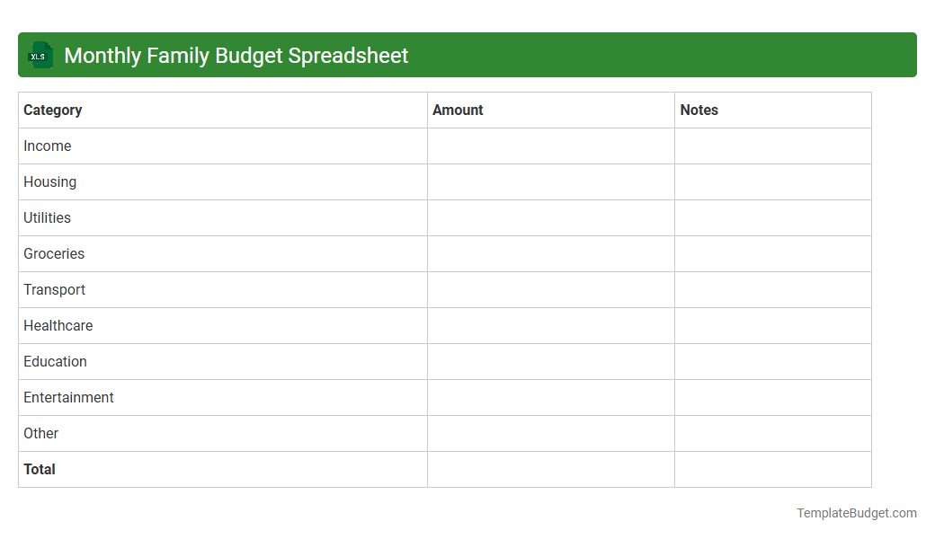 Monthly Family Budget Spreadsheet