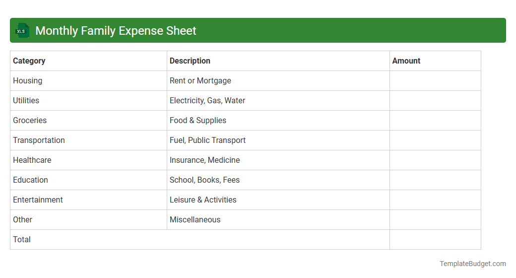 Monthly Family Expense Sheet